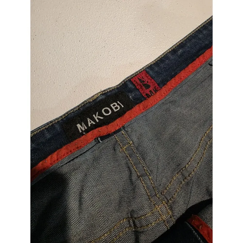 M1719 MAKOBI MOTO SIDE BIKER BLUE JEANS VINTAGE 46x34